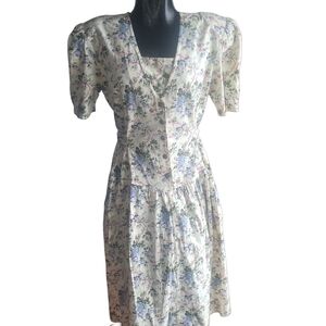 Vintage Jandabar Floral Print Short Puff Sleeve Dress Sz.16